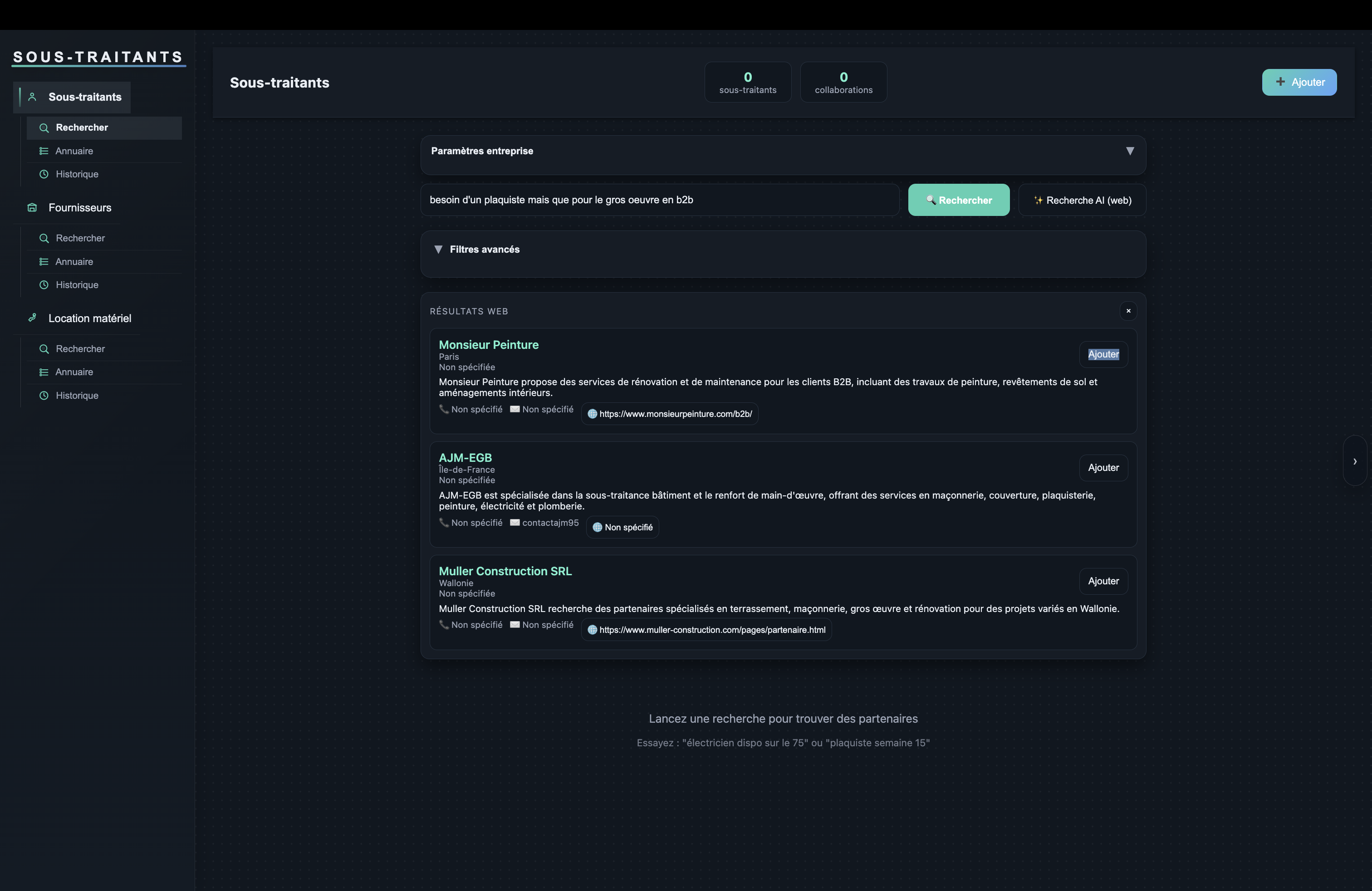 Sous-traitants — Recherche ciblée